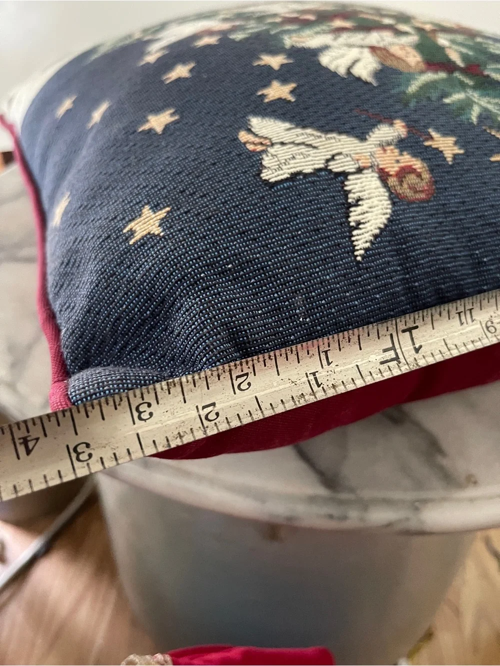 Fashion Christmas Tapestry Pillow in Blue, Gold, Christmas  Tree & Angels 15”